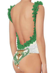 Appliqué Backless Swimsuit Set