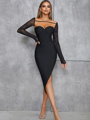 Bandage High Collar Mesh Dress