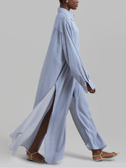 Avery Fluid Shirt Dress - White/Blue Stripe