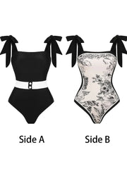 Reversible Vintage Print One Piece Swimsuit