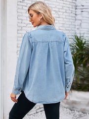 Vintage Washed Pointed Collar Denim Shirt