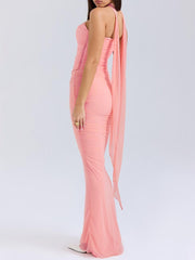Pink Strapless Bodice and High Waist Skirt with Tie Set