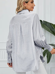 Loose-Fit Pleated Cuff Striped Shirt
