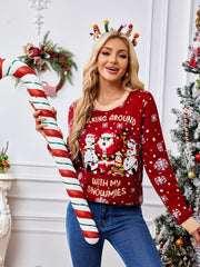 Casual Crewneck Embroidered Sweater �Santa Claus & Penguin