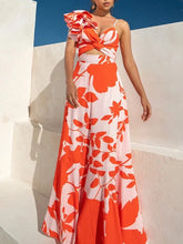 Ruffle Floral Print One-Piece Swimsuit Set