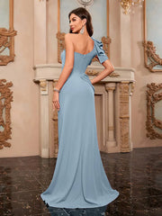 Asymmetrical Neckline High Slit Dress