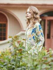 Morning Glory and Lily Pattern Cardigan Long Sleeve Pajama Set