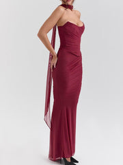 Purple Strapless Bodice and High Waist Skirt with Tie Set