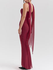 Purple Strapless Bodice and High Waist Skirt with Tie Set