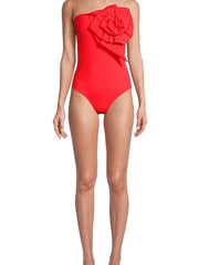 Strapless Floral Accent One-Piece Swimsuit Set