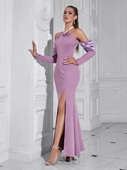 Pearl Halter Neck Long Sleeve Dress