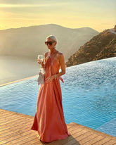 Satin Elegant Maxi long Dress: Backless Halter Neck