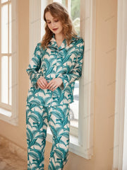 Mimosa Pattern Ice Silk Long Sleeve Casual Wear Set