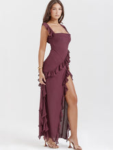 Ruffled Long Maxi Slip Dress - Mulberry