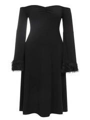 Elegant One-Shoulder Long Sleeve Dress