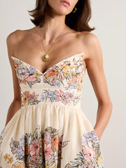 Tallow Pleated Printed Linen Midi Dress
