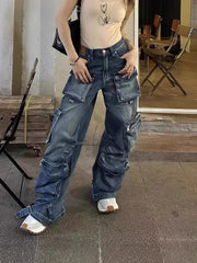 Vintage Multi-Pocket Denim Work Pants