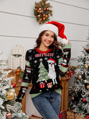 Crewneck Embroidered Knit Sweater �Alpaca & Christmas Tree