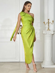 Asymmetric Shoulder Long Evening Dress
