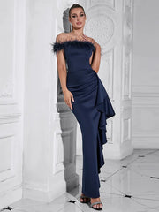 Off-Shoulder Ruffle Fitted Gown