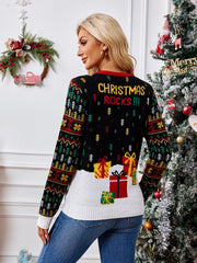 Knit Crewneck Embroidered Sweater �Santa Claus & Musical Notes