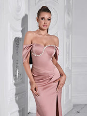 Elegant One-Shoulder Diamond-Detail Gown