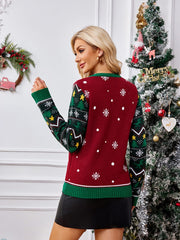 Crewneck Embroidered Sweater �Christmas Tree & Dinosaur