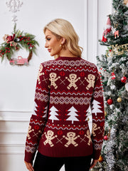 Casual Crewneck Embroidered Sweater �Gingerbread Man