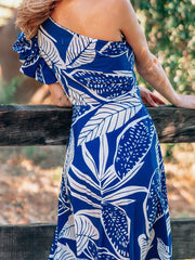 One-Shoulder Ruffle Floral Swimsuit Set