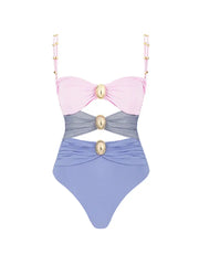 Morandi Pink Colorblock High-Waist Swimsuit Set