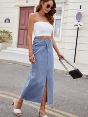 Washed Asymmetrical Denim Split Skirt