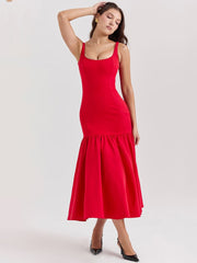 Low-Waist Bodycon Midi Dress - Scarlet Red