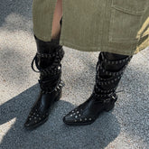Autumn Belt buckle cowhide Knee high Boots