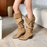 Autumn Suede Pleated Knee high Boots