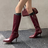 Autumn Burgundy cowhide Stilettos heels Skinny Boots