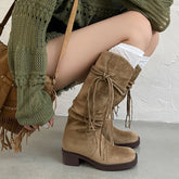 Autumn apricot suede Pleated Tassel Boots