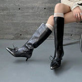 Autumn black cowhide bowknot Modern Boots