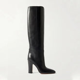 Autumn black cowhide skinny Boots