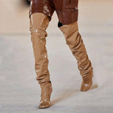 Brown Patent Leather Tapered heel Over the knee Boots
