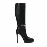 Spring Pointed toe Super high heel Side zipper Knee high Boots