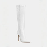spring white knee high Pointed toe Back zipper Super high heel Skinny Boots