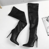 Black Leather Thigh High Boots