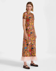 Floral - Printed Feather - Hem Dress