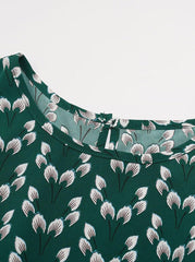 Floral Midi Dress Stretch Sash Jewel Neck Short Sleeves Bohemian