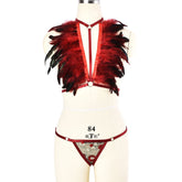 Intimate Sexy Lingerie Bra Set Submissive Strappy Harness Lingerie Feather Bra Panties