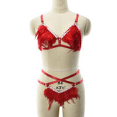 Intimate Sexy Lingerie Bra Set Women Black Body Harness Lingerie Feather Bra Panties