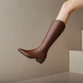 Kaky's Square Head Cowhide Mid Heel Genuine Leather Cowhide Women's Boots