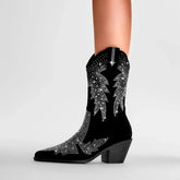 Kaky's Water Diamond Maple Leaf Thick High Heel Pointed Large Women's Boots