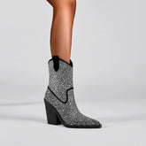 Kaky's Water Diamond Super High Heel Thick Heel Pointed Women's Short Boots