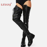 Lace Up Bar Nightclub Women's Over The Knee Boots